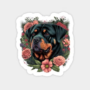 Rottweiler Dog and Flowers Sticker